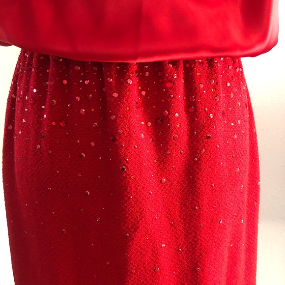 ST. JOHN Black Liquid Satin & Boucle Knit Dress - Picture 9 of 10